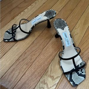Black and snake print leather Jimmy Choo sandals. Worn only once